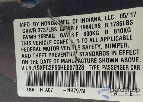 2017 Honda Civic Lx из США, поврежденный, VIN 19XFC2F55HE057328